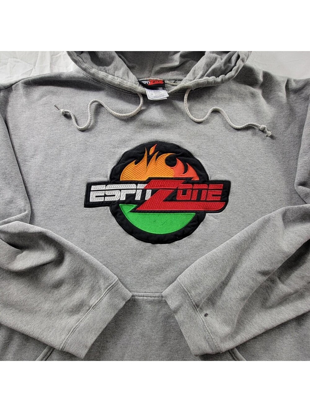 Vtg ESPN Zone Gray Pullover Drawstring Embroidered Hoodie XL